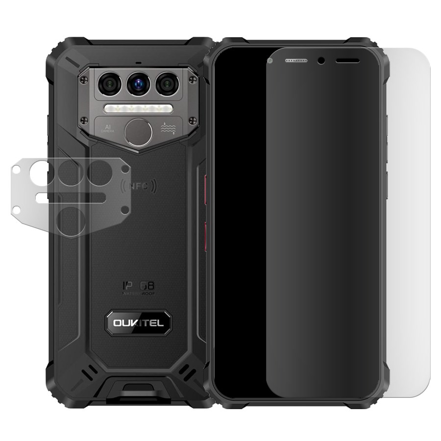 Стекло защитное гибридное МАТОВОЕ Krutoff для Oukitel WP9 + защита камеры  (2 шт.) оптом