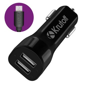 АЗУ Krutoff CCH-01M 2xUSB, 2.1A + кабель micro USB (black) - фото 34741