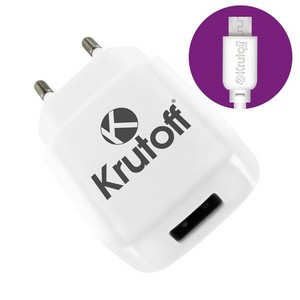 СЗУ Krutoff CH-02M 1xUSB, 2.1A + кабель micro USB (white) - фото 34828