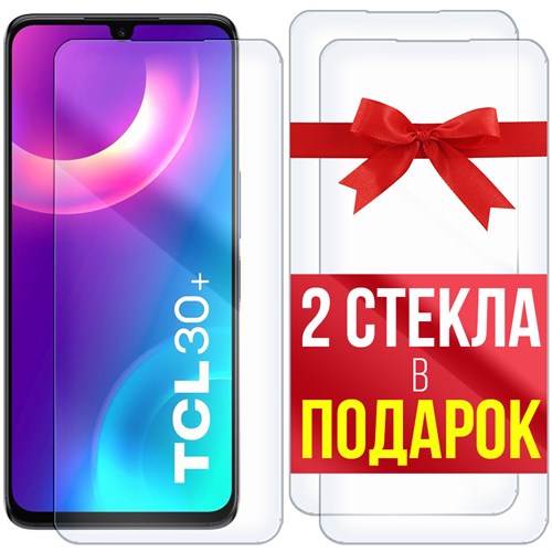 Комплект из 3-x защитных гибридных стекл Krutoff для TCL 30 Plus - фото 446714