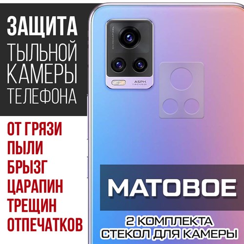Стекло защитное гибридное МАТОВОЕ Krutoff для камеры Vivo V20 SE (2 шт.) - фото 500490