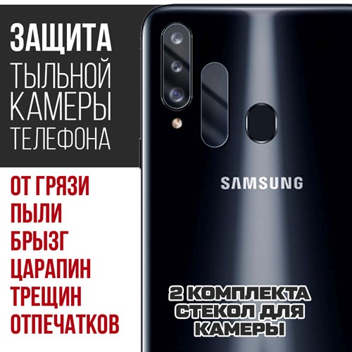 Стекло защитное гибридное Krutoff для камеры Samsung Galaxy A20s (2 шт.) - фото 512346