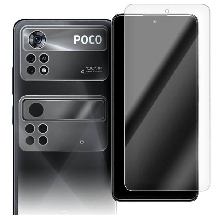 Стекло защитное гибридное Krutoff для Xiaomi Poco X4 Pro 5G + защита камеры (2 шт.) - фото 847523