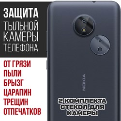 Стекло защитное гибридное Krutoff для камеры Nokia C20 (2 шт.)