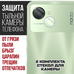 Стекло защитное гибридное Krutoff для камеры Realme Narzo 50i Prime (2 шт.)