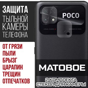 Стекло защитное гибридное МАТОВОЕ Krutoff для камеры Xiaomi Poco C40 (2 шт.)
