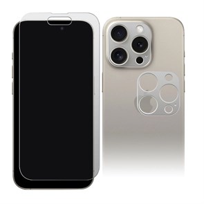 Стекло защитное гибридное МАТОВОЕ Krutoff для iPhone 15 Pro + защита камеры (2шт.)